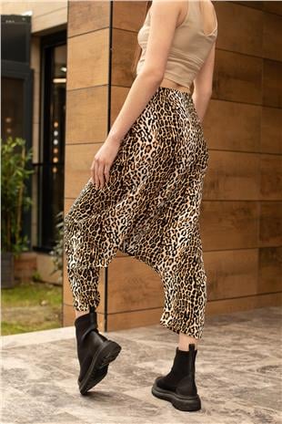 Leopar Desen Düğme Detay Şalvar