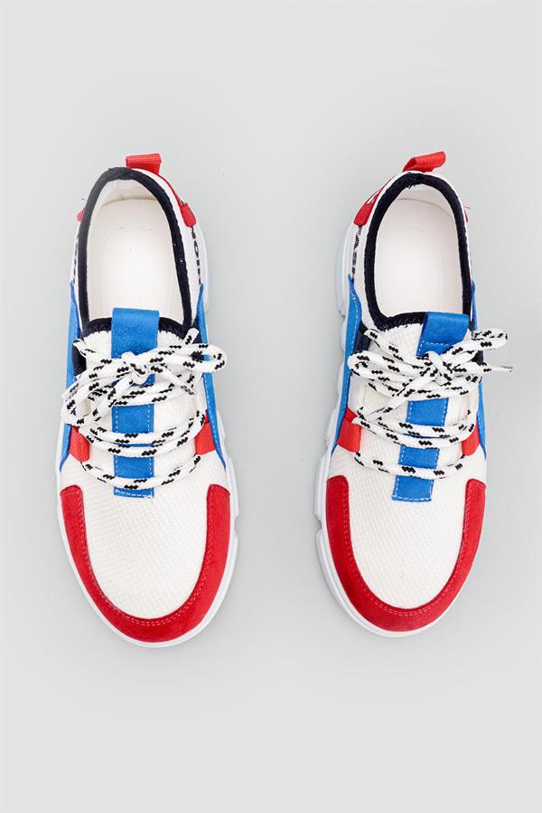 Kris Kırmızı Yüksek Taban Çok Renkli Bağcık Detaylı Sneakers Spor Ayakkabı