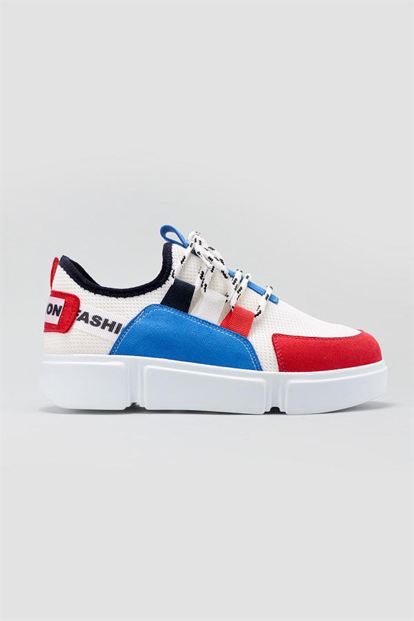 Kris Kırmızı Yüksek Taban Çok Renkli Bağcık Detaylı Sneakers Spor Ayakkabı