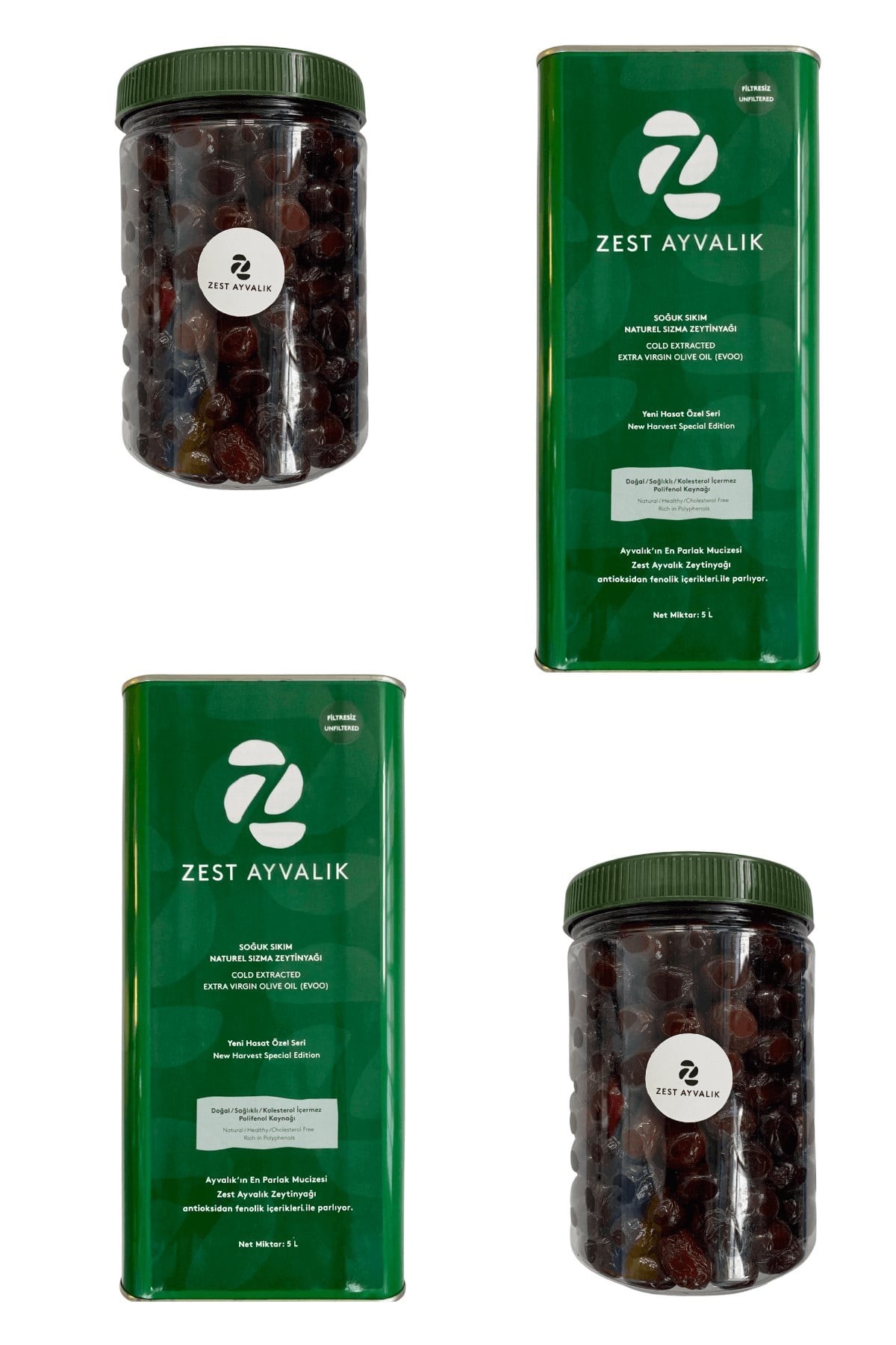 Zest Ayvalık Aile Boyu Paket 2x5L Zeytinyağı ve 2x1kg Zeytin
