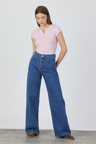 %100 Pamuk Taşlamasız Wide-Leg Jean - İndigo Mavi ve diğer Jean modellerimiz için online alışveriş mağazamızı ziyaret edin. 