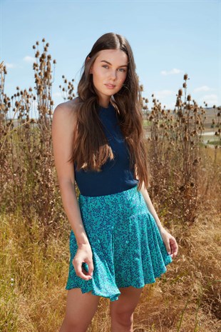 Animal desenli şort etek - Yeşil