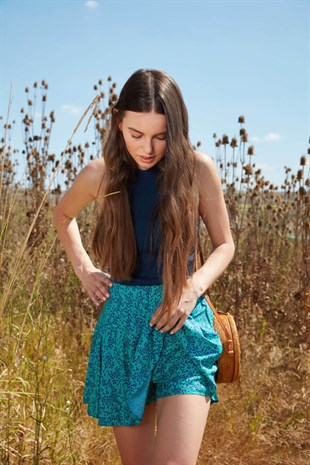 Animal desenli şort etek - Yeşil