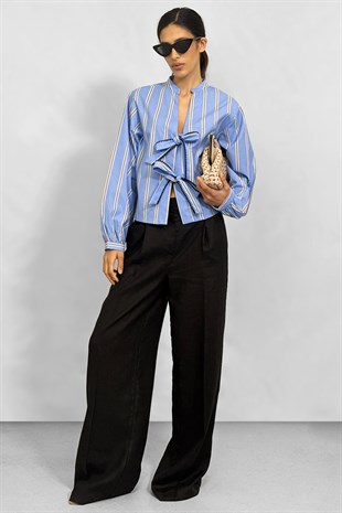 Bağlama Detaylı Pamuklu Tasarım Gömlek - Mavi ve diğer Bluz & Gömlek modellerimiz için online alışveriş mağazamızı ziyaret edin. 