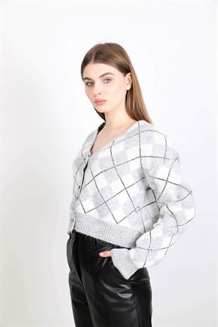 Ekose desenli hırka - Gri