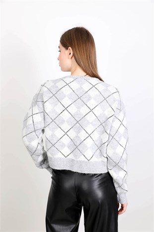 Ekose desenli hırka - Gri