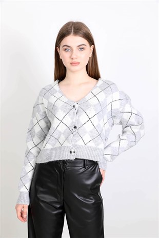 Ekose desenli hırka - Gri