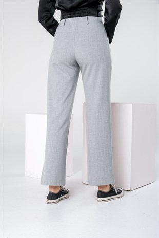 Gri Yüksek Bel Straight Bol Kesim Kumaş Pantolon