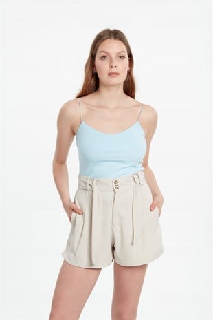 İnce askılı crop bluz mavi