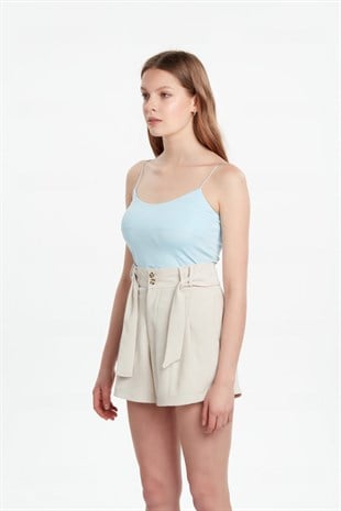 İnce askılı crop bluz mavi