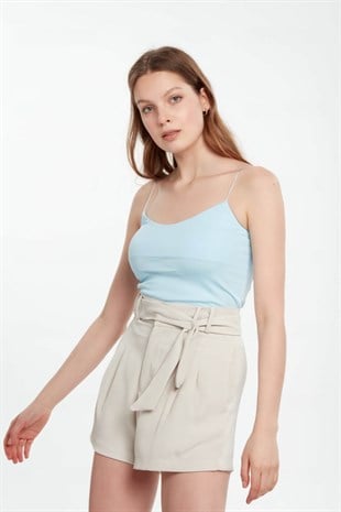 İnce askılı crop bluz mavi