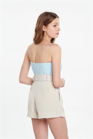 İnce askılı crop bluz mavi