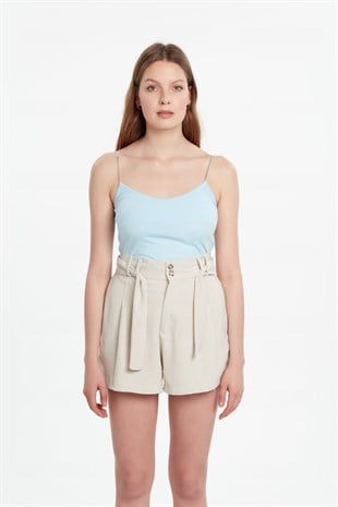 İnce askılı crop bluz mavi