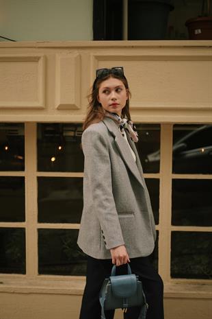 Kaşe Kalın Klasik Kadın Gri Blazer Ceket Mont