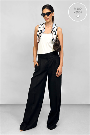 Keten %100 Tailored Klasik Kesim Pantolon - Siyah