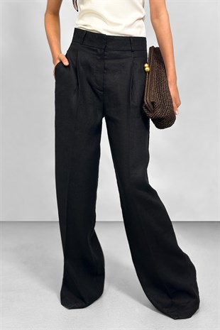 Keten %100 Tailored Klasik Kesim Pantolon - Siyah