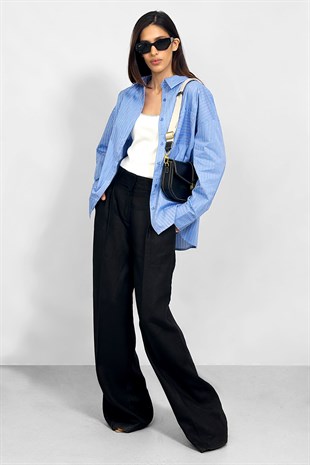 Keten %100 Tailored Klasik Kesim Pantolon - Siyah