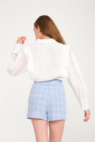 Mavi Kare Desenli Tuvit Şort