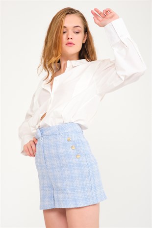 Mavi Kare Desenli Tuvit Şort