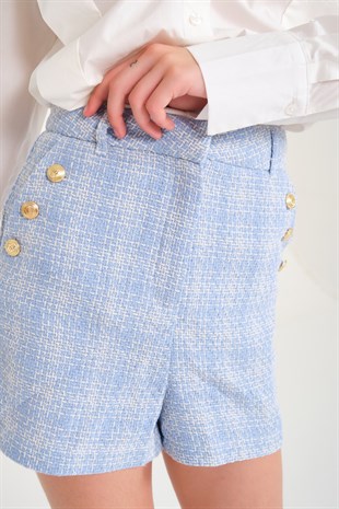 Mavi Kare Desenli Tuvit Şort