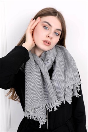 Mini desenli şal - gri