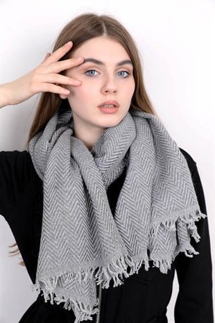 Mini desenli şal - gri