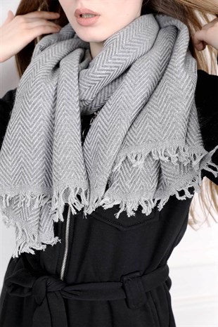 Mini desenli şal - gri