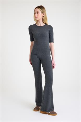 Modal Soft Touch Kadın Koyu Gri İspanyol Paça Flared Tayt Bluz Yoga Takımı