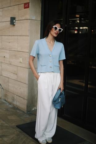 Palazzo Pamuk Kadın Beyaz Kumaş Pantolon