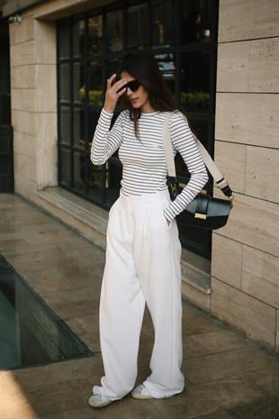 Palazzo Pamuk Kadın Beyaz Kumaş Pantolon