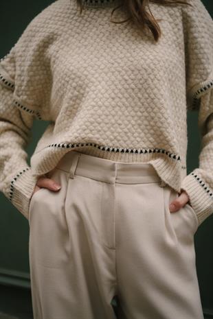 Palazzo Pamuk Kadın Krem Rengi Bej Kumaş Pantolon