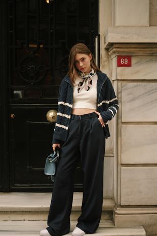 Palazzo Pamuk Kadın Lacivert Kumaş Pantolon