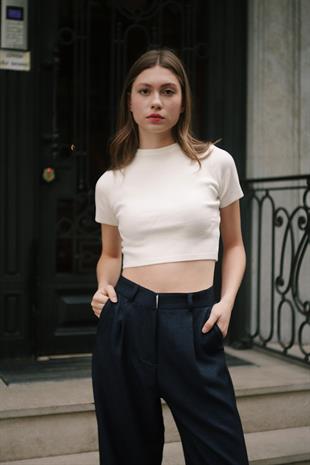 Palazzo Pamuk Kadın Lacivert Kumaş Pantolon