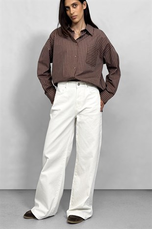 Pamuk Soft Wide Leg Jean - Beyaz