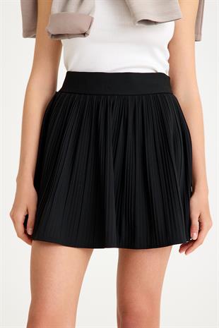 Pilili İçi Şortlu Etek - Siyah