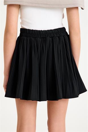 Pilili İçi Şortlu Etek - Siyah