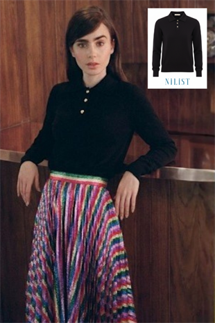 Polo Yaka Altın Düğme Detaylı Siyah Triko