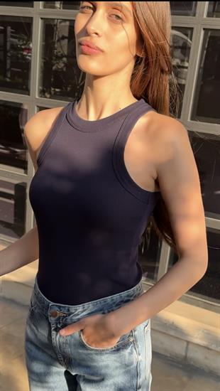 Premium Halter Yaka Pamuk Kaşkorse Fitilli Kadın Lacivert Atlet T-shirt Basic