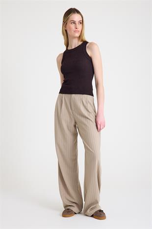 Premium Halter Yaka Pamuk Kaşkorse Fitilli Kadın Kahverengi Atlet T-shirt Basic