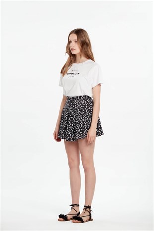 Siyah Çiçekli Şort Etek
