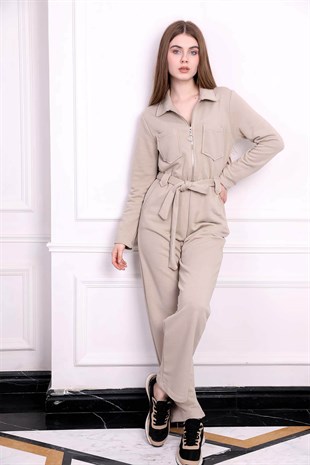 Spor Tulum Fermuar Detaylı - Krem Rengi