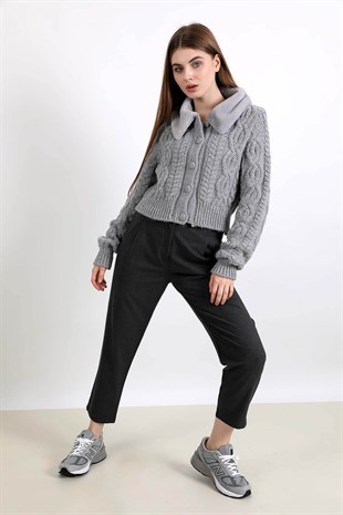 Straight bol kesim arkası lastikli kumaş pantolon - Gri