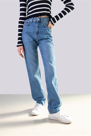 Straight Jean Yüksek Bel kot mavi