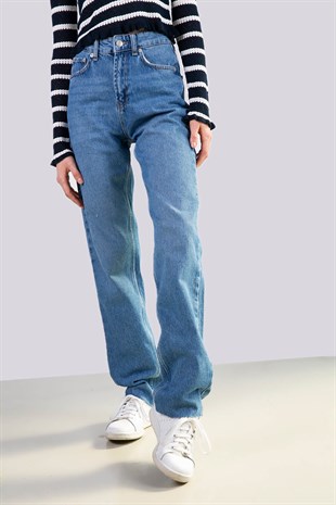 Straight Jean Yüksek Bel kot mavi