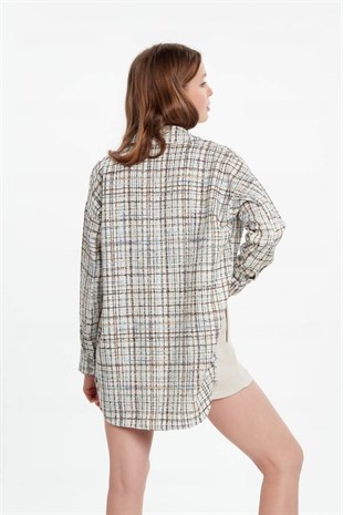 Tuvit ekose bol kesim gömlek ceket