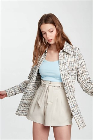 Tuvit ekose bol kesim gömlek ceket