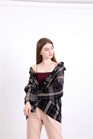 Tuvit Ekose desenli gömlek ceket siyah lila desenli