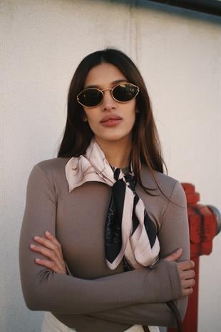 Uzun Kollu Bisiklet Yaka Modal Kumaş Soft Touch Fitted Esnek Kadın Kahverengi Vizon Bluz Body Basic