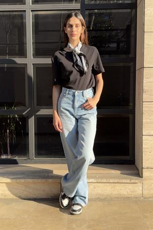 Wide leg Bol Paça Kadın Açık Mavi Denim Jean Kot Pantolon