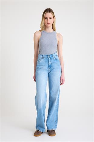 Wide leg Bol Paça Kadın Açık Mavi Denim Jean Kot Pantolon